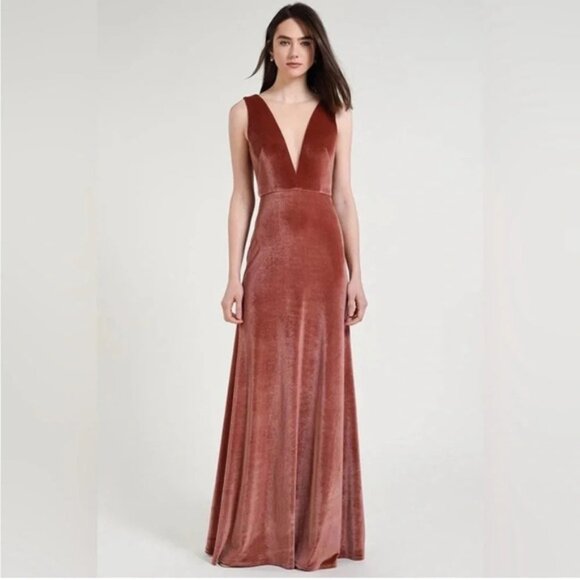 Jenny Yoo Logan Velvet Sleeveless Illusion Plunging V-Neck Gown Maxi Dress 2 - Picture 3 of 16